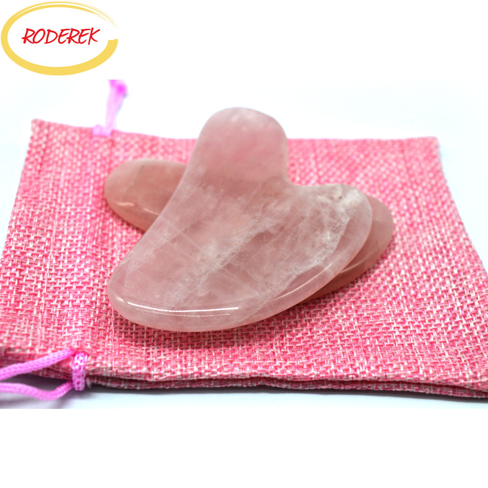 Gua Sha Tool Rose Quartz - Jade Paket Piring Alami Mawar Kuarsa